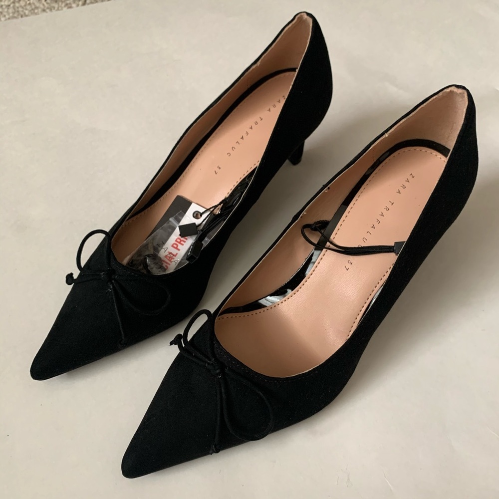 NWT ZARA BLACK BOW HEELS SIZE 6.5